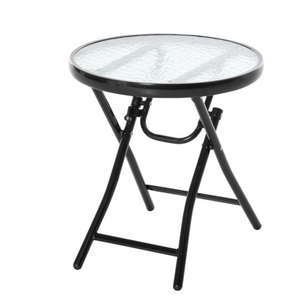 Bijzettafel ø45 cm zwart met glazen blad en stabiel metalen onderstel – compacte en duurzame tuintafel