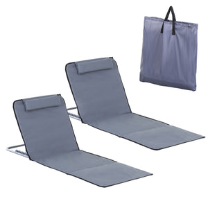 Set van 2 inklapbare strandstoelen 134x48x43 cm in grijs met draagtas en verstelbare rugleuningen voor comfort