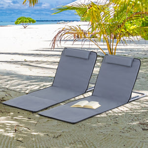 Set van 2 inklapbare strandstoelen 134x48x43 cm in grijs met verstelbare rugleuning voor optimaal comfort op het strand