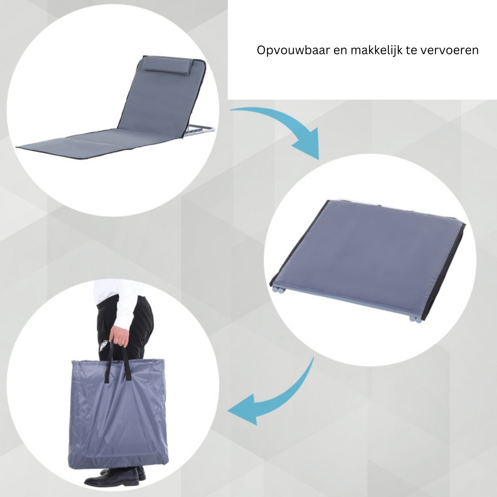Set van 2 inklapbare strandstoelen 134x48x43 cm in grijs