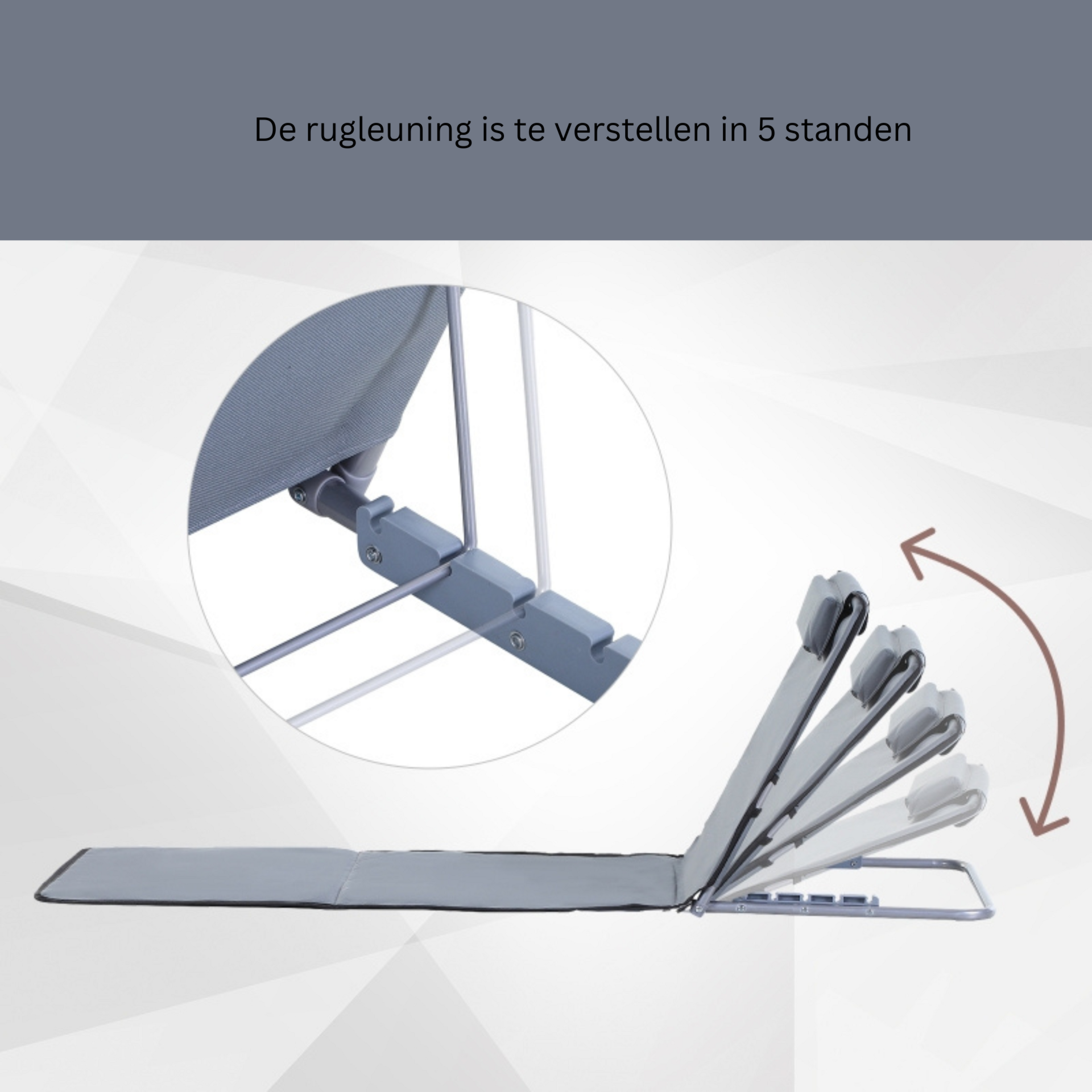 Set van 2 inklapbare strandstoelen 134x48x43 cm in grijs