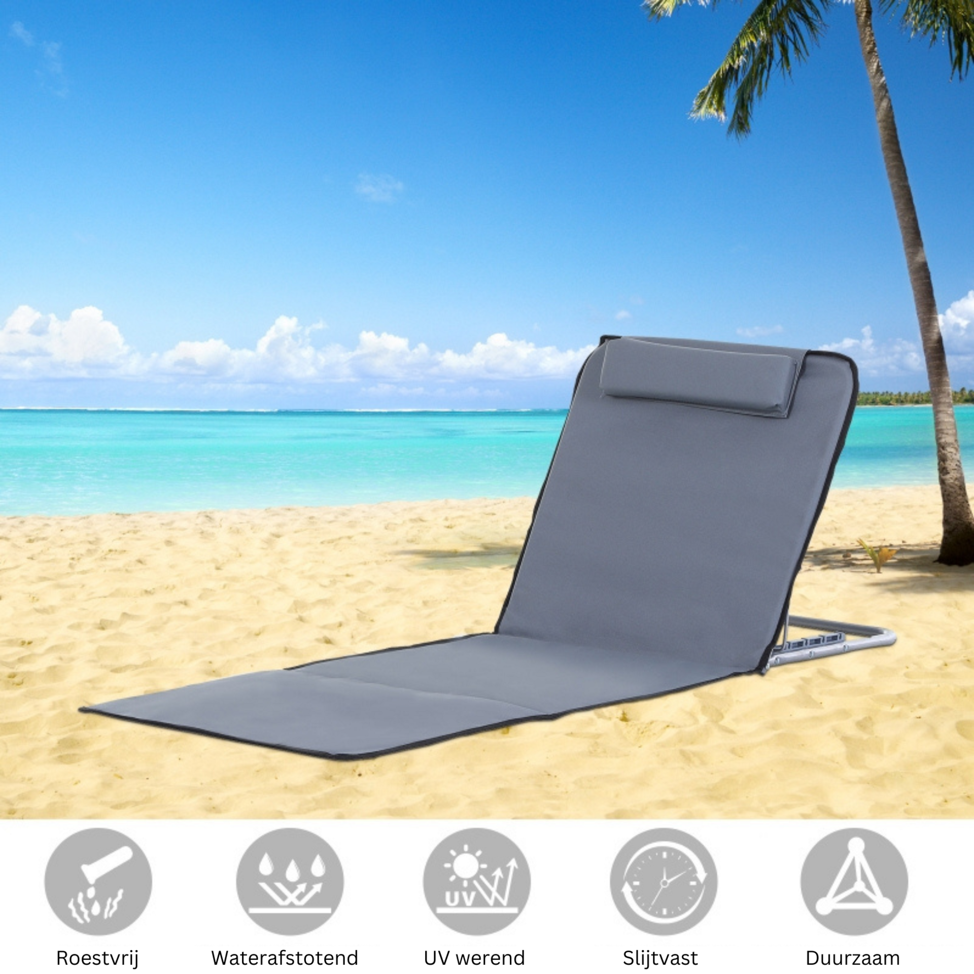 Set van 2 inklapbare strandstoelen 134x48x43 cm in grijs