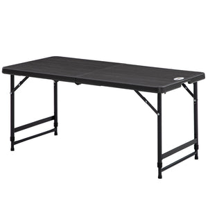 Opvouwbare campingtafel 118x60x74 cm voor 4 personen met grijs blad en zwart frame, lichtgewicht en praktisch design