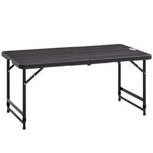 Opvouwbare campingtafel 118x60x74 cm voor 4 personen met grijs blad en zwart frame, duurzaam en praktisch voor buitengebruik