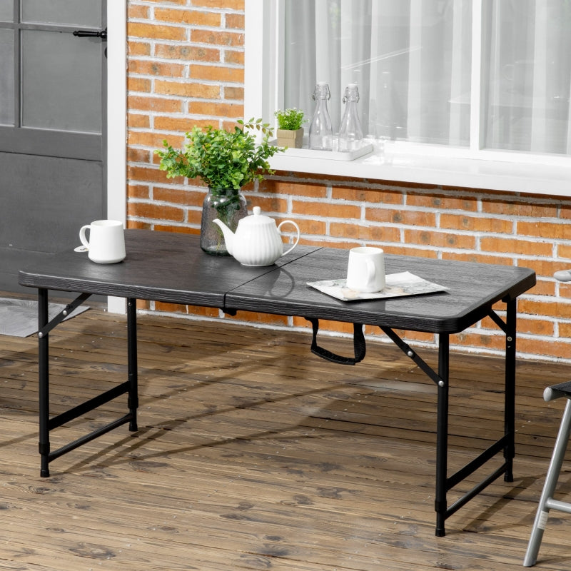 Opvouwbare campingtafel 118x60x74 cm voor 4 personen met grijs blad en zwart frame