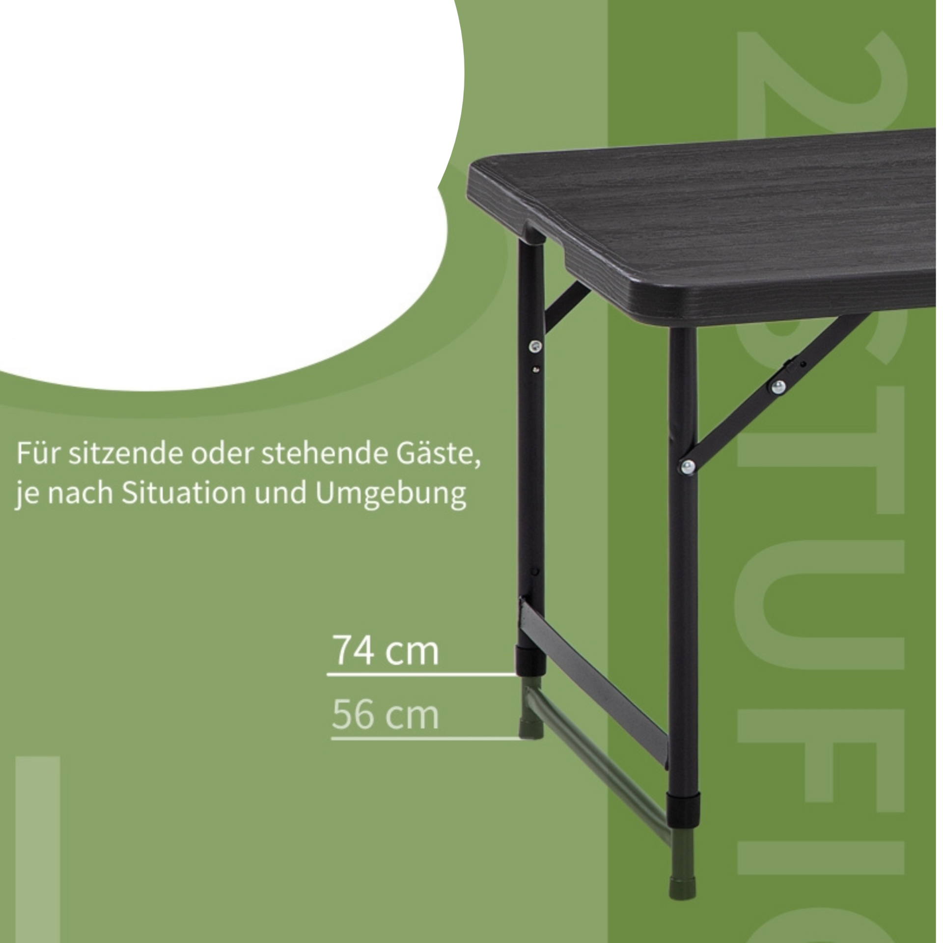 Opvouwbare campingtafel 118x60x74 cm voor 4 personen met grijs blad en zwart frame
