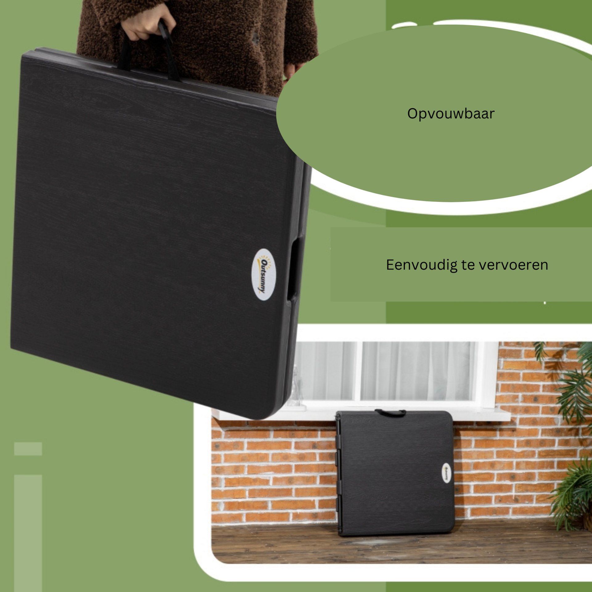 Opvouwbare campingtafel 118x60x74 cm voor 4 personen met grijs blad en zwart frame