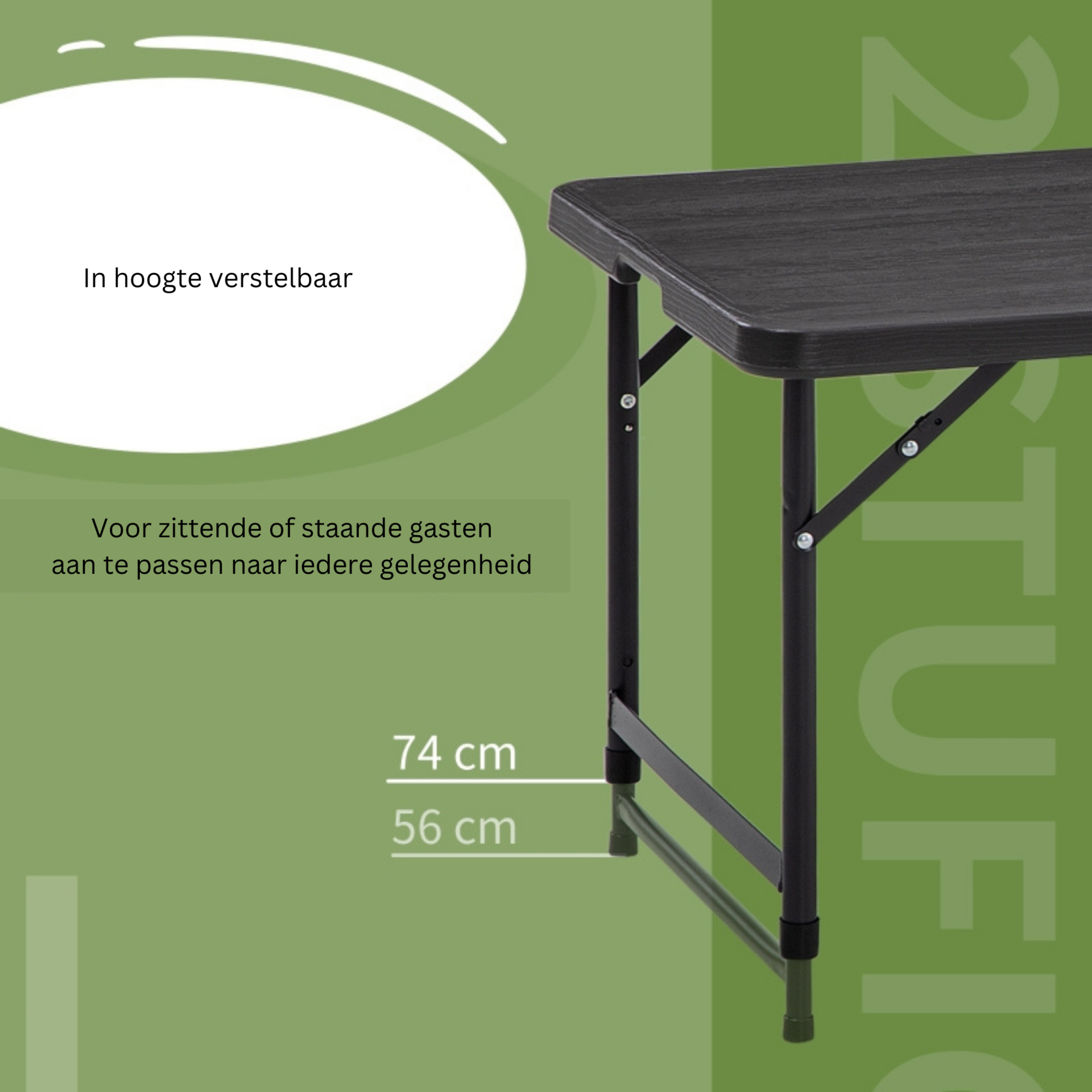 Opvouwbare campingtafel 118x60x74 cm voor 4 personen met grijs blad en zwart frame