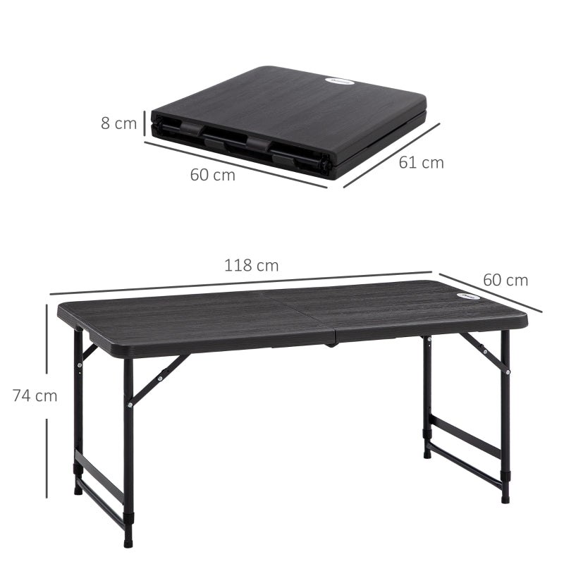 Opvouwbare campingtafel 118x60x74 cm voor 4 personen met grijs blad en zwart frame