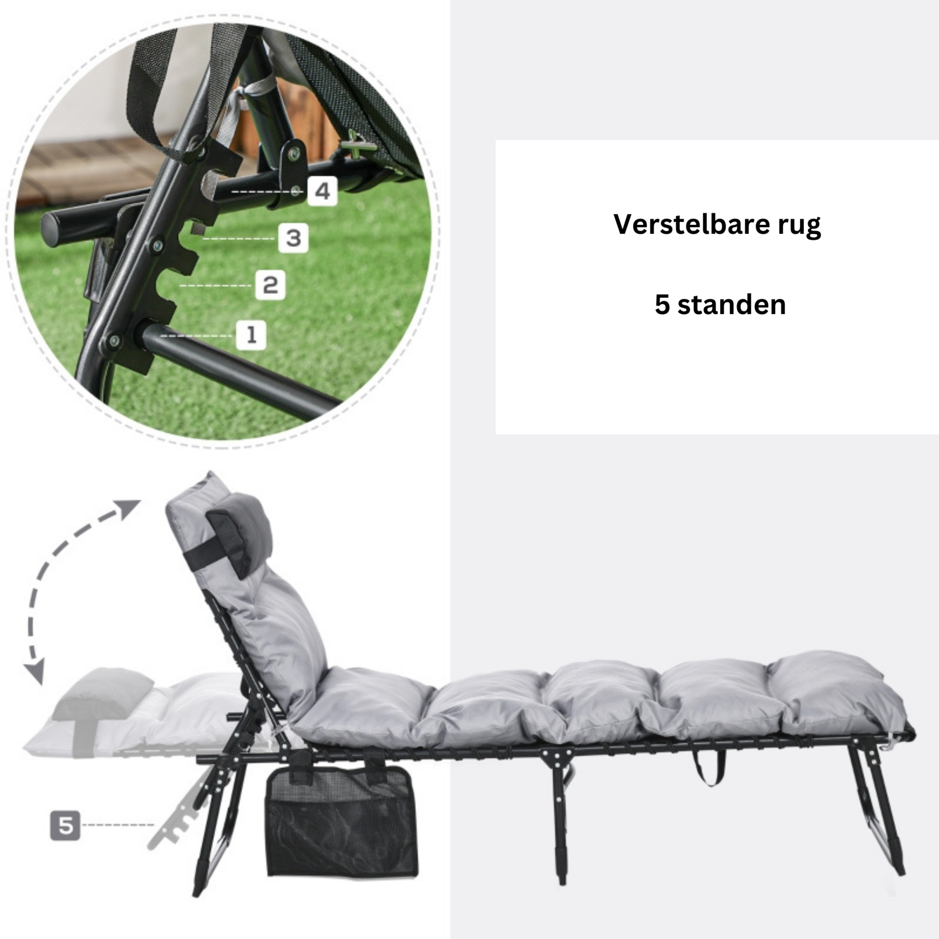 Opvouwbaar ligbed 58x189x33 cm met kussen, textileen en 120 kg draagkracht