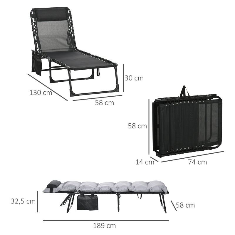 Opvouwbaar ligbed 58x189x33 cm met kussen, textileen en 120 kg draagkracht