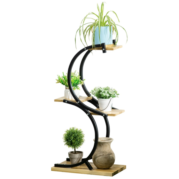 Zwarte metalen plantenstandaard voor buiten als stijlvolle plantenzuil