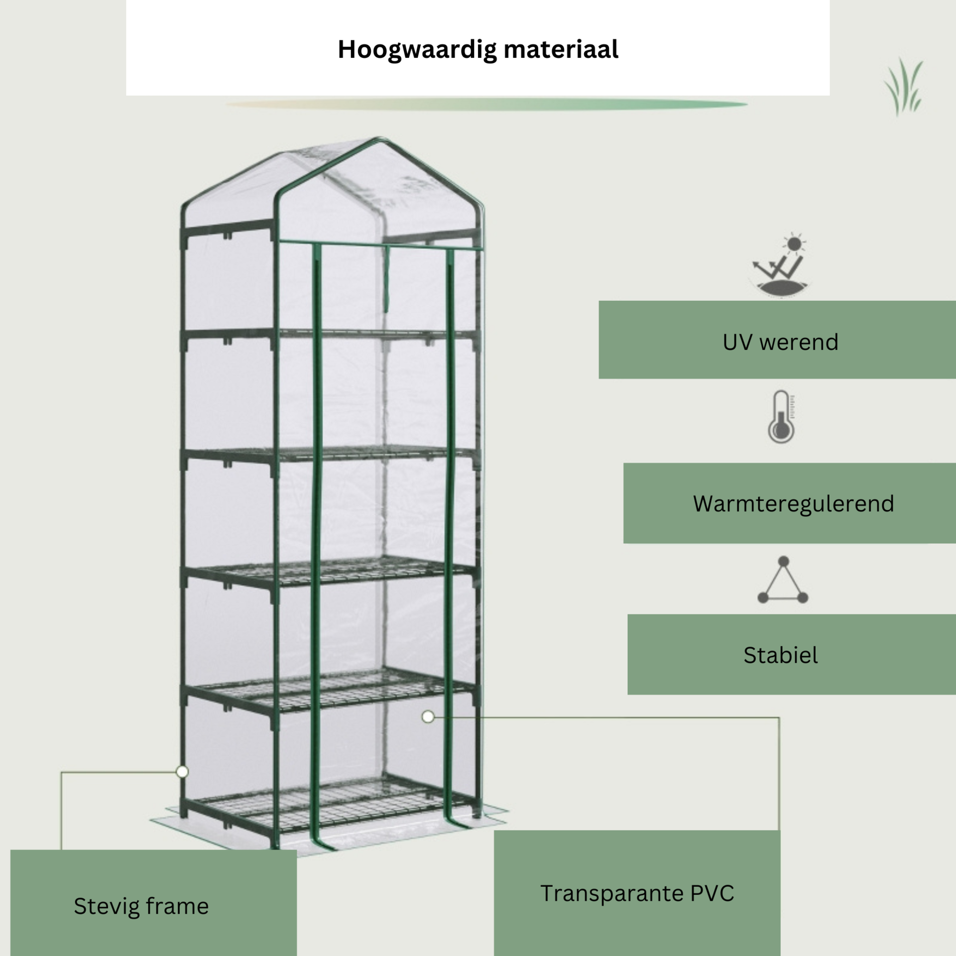 Compacte tunnelkas 193x69x49 cm met groen PE-doek en ritssluiting