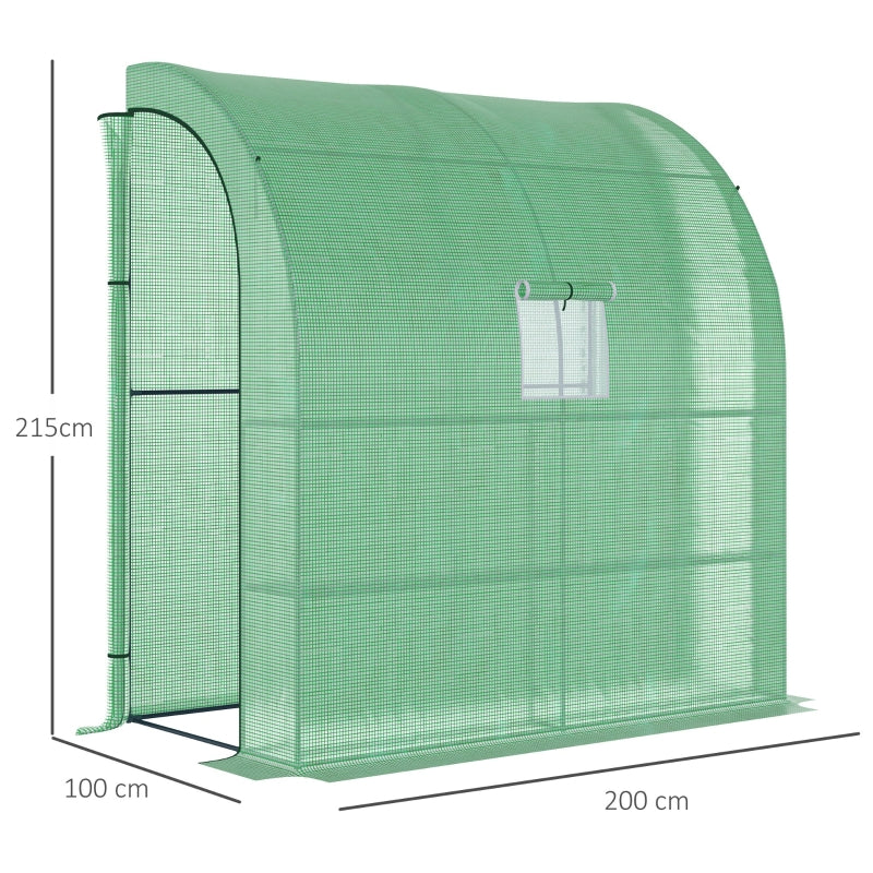 Ruime kweekkas 200x100x215 cm met groen PE-doek en ritssluiting