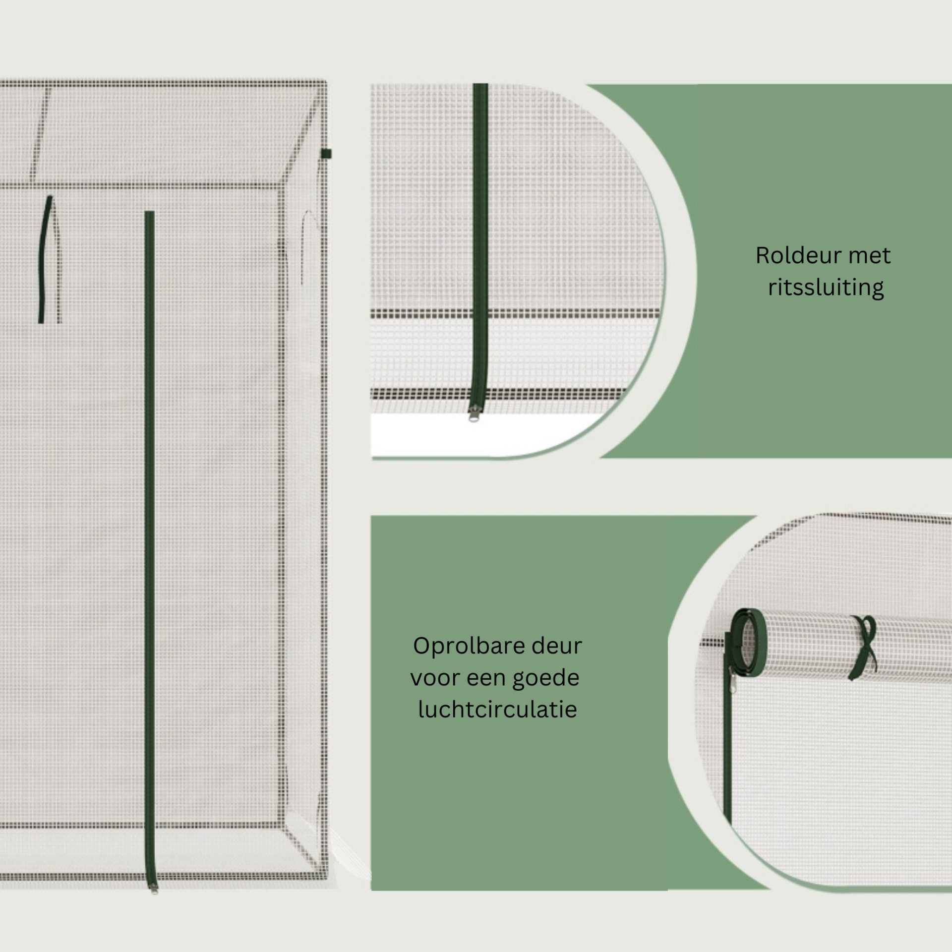 Ruime kweekkas 200x68x196 cm met groen PE-doek en ritssluiting