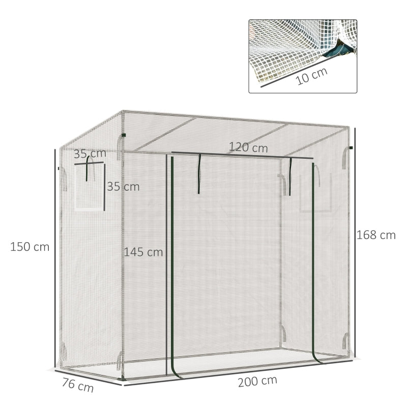 Ruime kweekkas 200x68x196 cm met groen PE-doek en ritssluiting