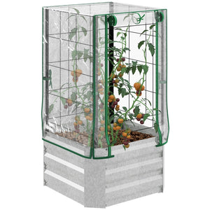 Kleine kweekkas 53x53x90 cm met groen PE-doek en ritssluiting, inclusief verhoogd bed voor tomaten en kruiden