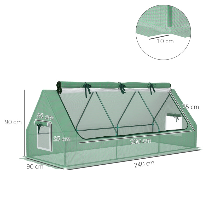 Middelgrote tunnelkas 240x90x90 cm met groen PE-doek en ritssluiting