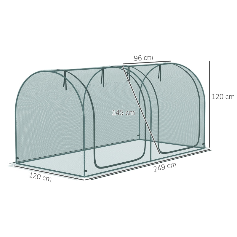 Ruime tunnelkas 249x120x120 cm met groen PE-doek en ritssluiting