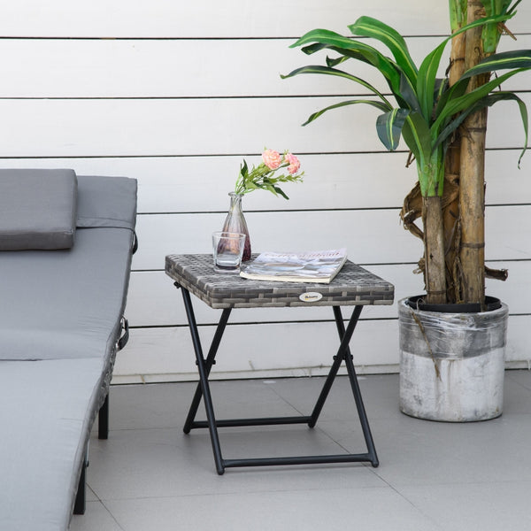Inklapbare bijzettafel 40x40x40 cm met rattan-look blad en grijs frame