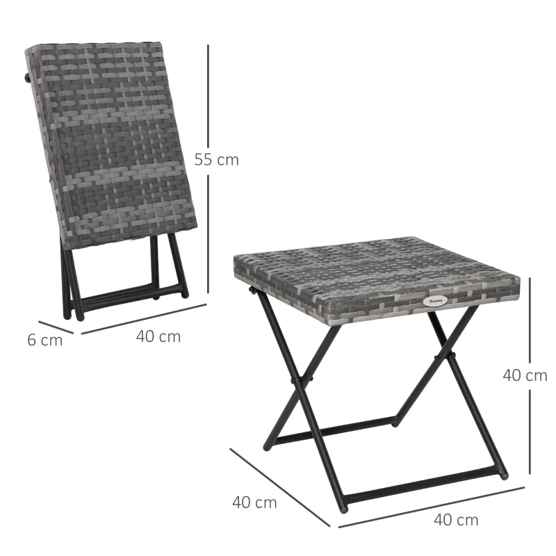 Inklapbare bijzettafel 40x40x40 cm met rattan-look blad en grijs frame