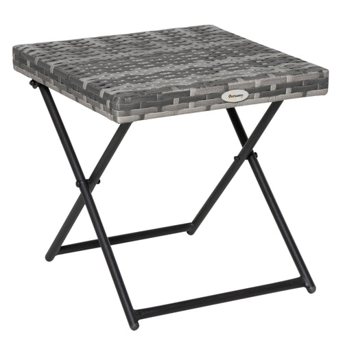 Inklapbare bijzettafel 40x40x40 cm met rattan-look blad en grijs frame