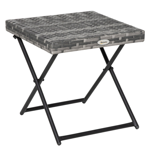 Inklapbare bijzettafel 40x40x40 cm met rattan-look blad en grijs frame