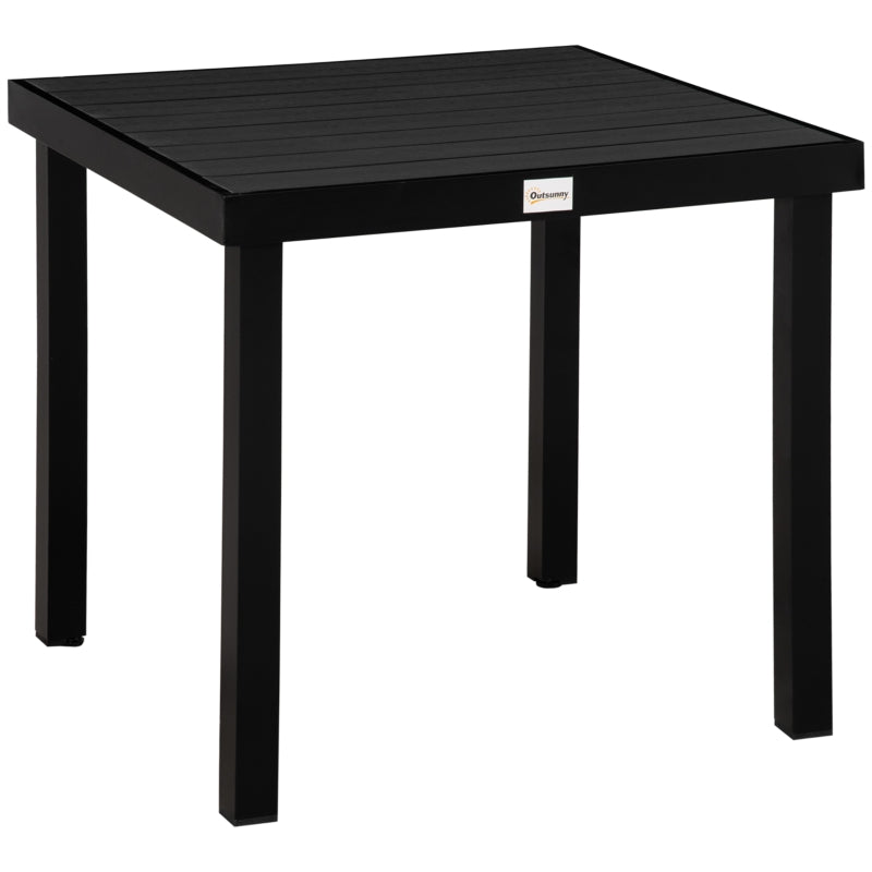 Tuintafel 78x78x74 cm met zwart kunststof blad en aluminium onderstel