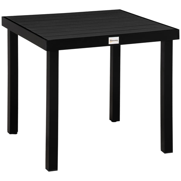 Tuintafel 78x78x74 cm met zwart kunststof blad en aluminium onderstel