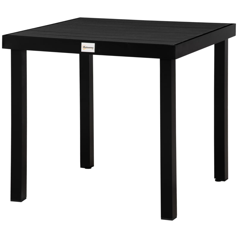 Tuintafel 78x78x74 cm met zwart kunststof blad en aluminium onderstel