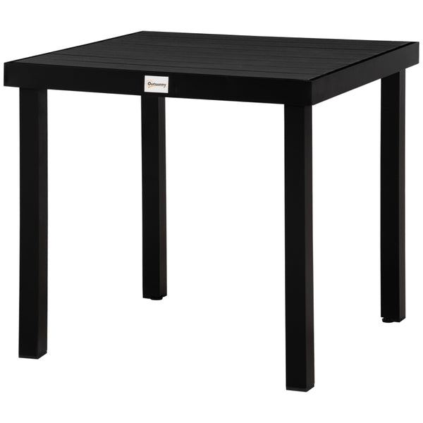 Tuintafel 78x78x74 cm met zwart kunststof blad en aluminium onderstel