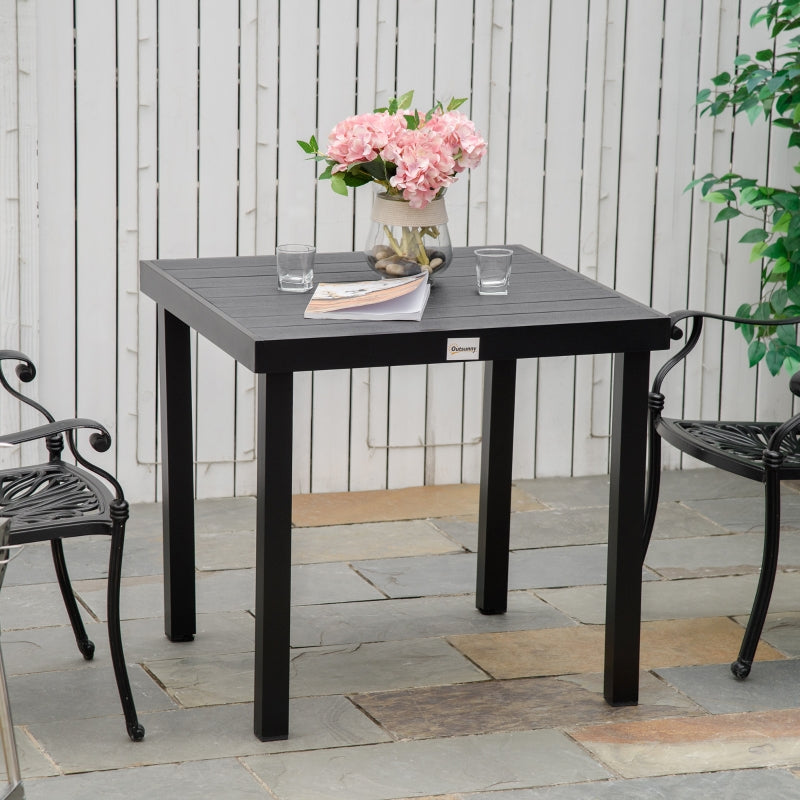 Tuintafel 78x78x74 cm met zwart kunststof blad en aluminium onderstel
