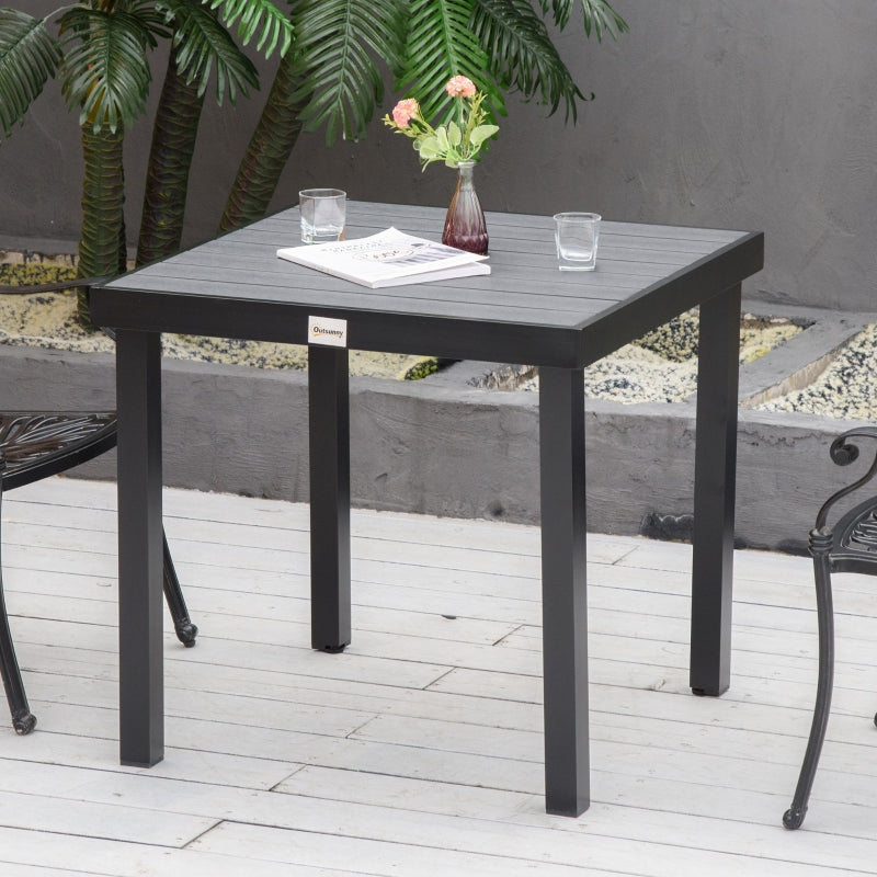 Tuintafel 78x78x74 cm met zwart kunststof blad en aluminium onderstel