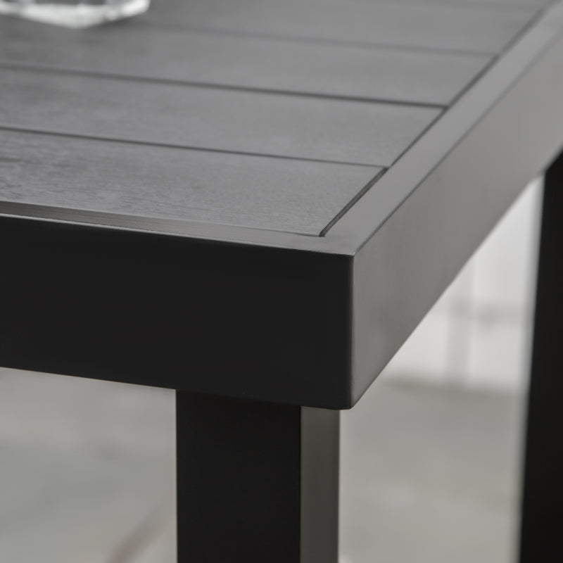 Tuintafel 78x78x74 cm met zwart kunststof blad en aluminium onderstel