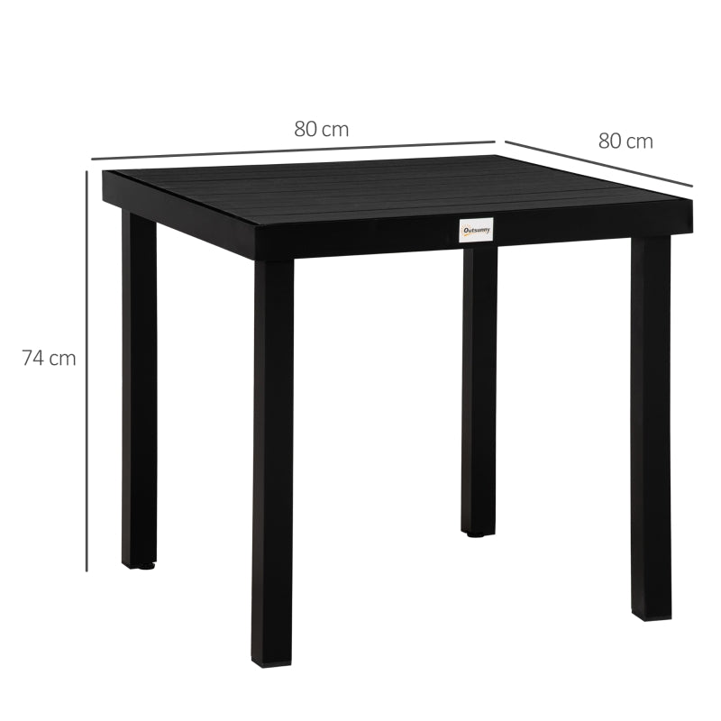 Tuintafel 78x78x74 cm met zwart kunststof blad en aluminium onderstel