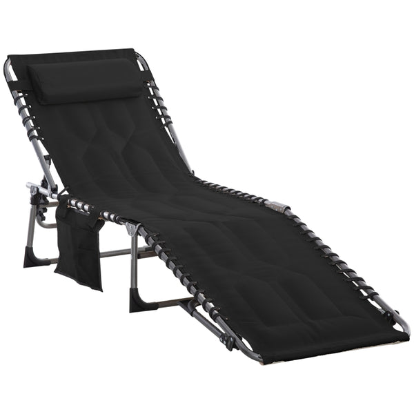 Opklapbaar ligbed 188x57x30 cm met zwart textileen en stalen frame