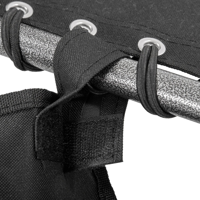 Opklapbaar ligbed 188x57x30 cm met zwart textileen en stalen frame