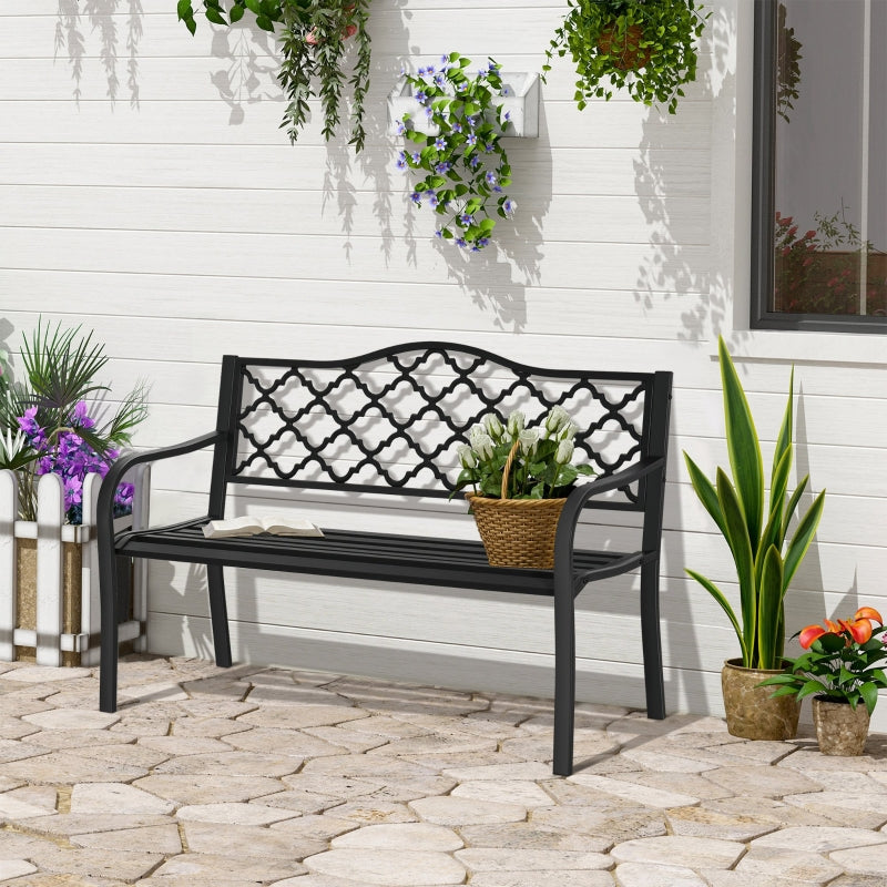 Tuinbank 128x58,5x89 cm voor 2 personen met zwart stalen frame