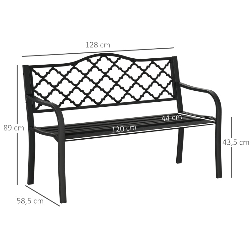 Tuinbank 128x58,5x89 cm voor 2 personen met zwart stalen frame