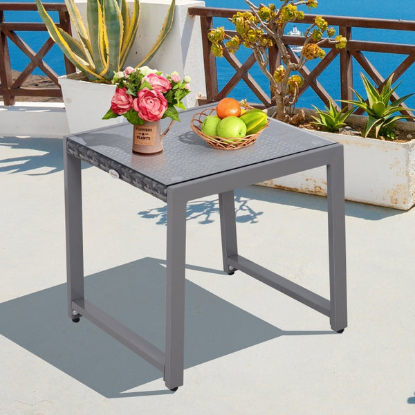 Bijzettafel 50x49,5x50 cm met rattan-look blad en metalen frame