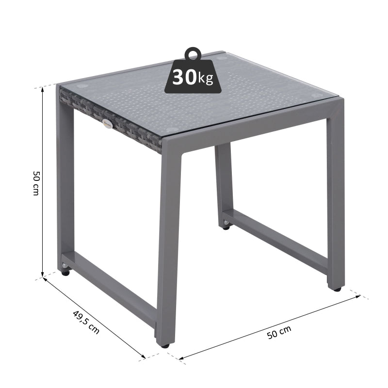 Bijzettafel 50x49,5x50 cm met rattan-look blad en metalen frame