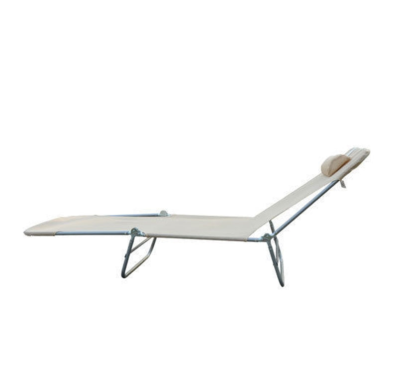 Zonnebed ligbed 182x56x25 cm met crèmekleurig doek en metalen frame