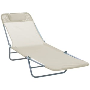 Zonnebed ligbed 182x56x25 cm met crèmekleurig doek en metalen frame, comfortabel verstelbaar voor optimaal zonnen