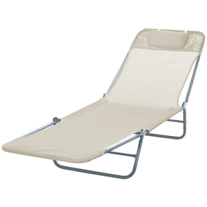 Zonnebed ligbed 182x56x25 cm met crèmekleurig doek en metalen frame, verstelbaar en comfortabel voor buitengebruik