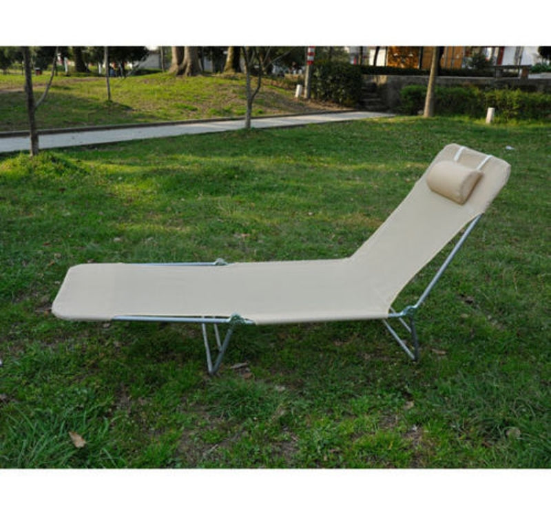Zonnebed ligbed 182x56x25 cm met crèmekleurig doek en metalen frame