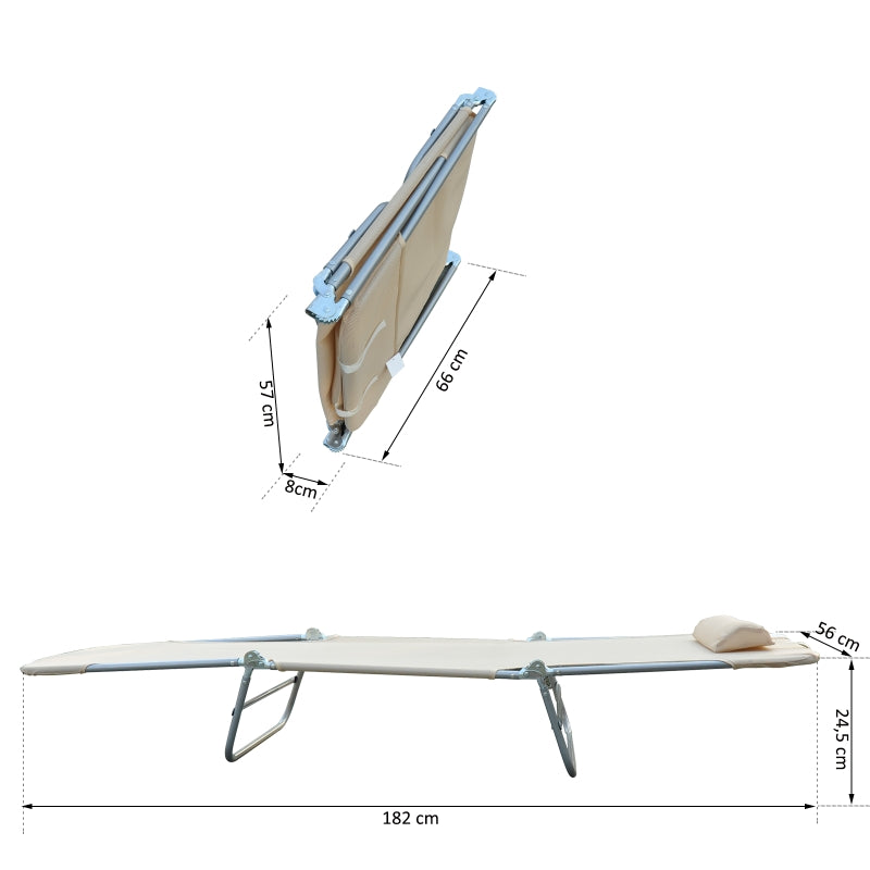 Zonnebed ligbed 182x56x25 cm met crèmekleurig doek en metalen frame