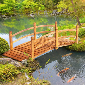 Decoratieve houten tuinbrug 185x72,6 cm voor vijver of tuinpad van robuust dennenhout met sierlijke boogconstructie