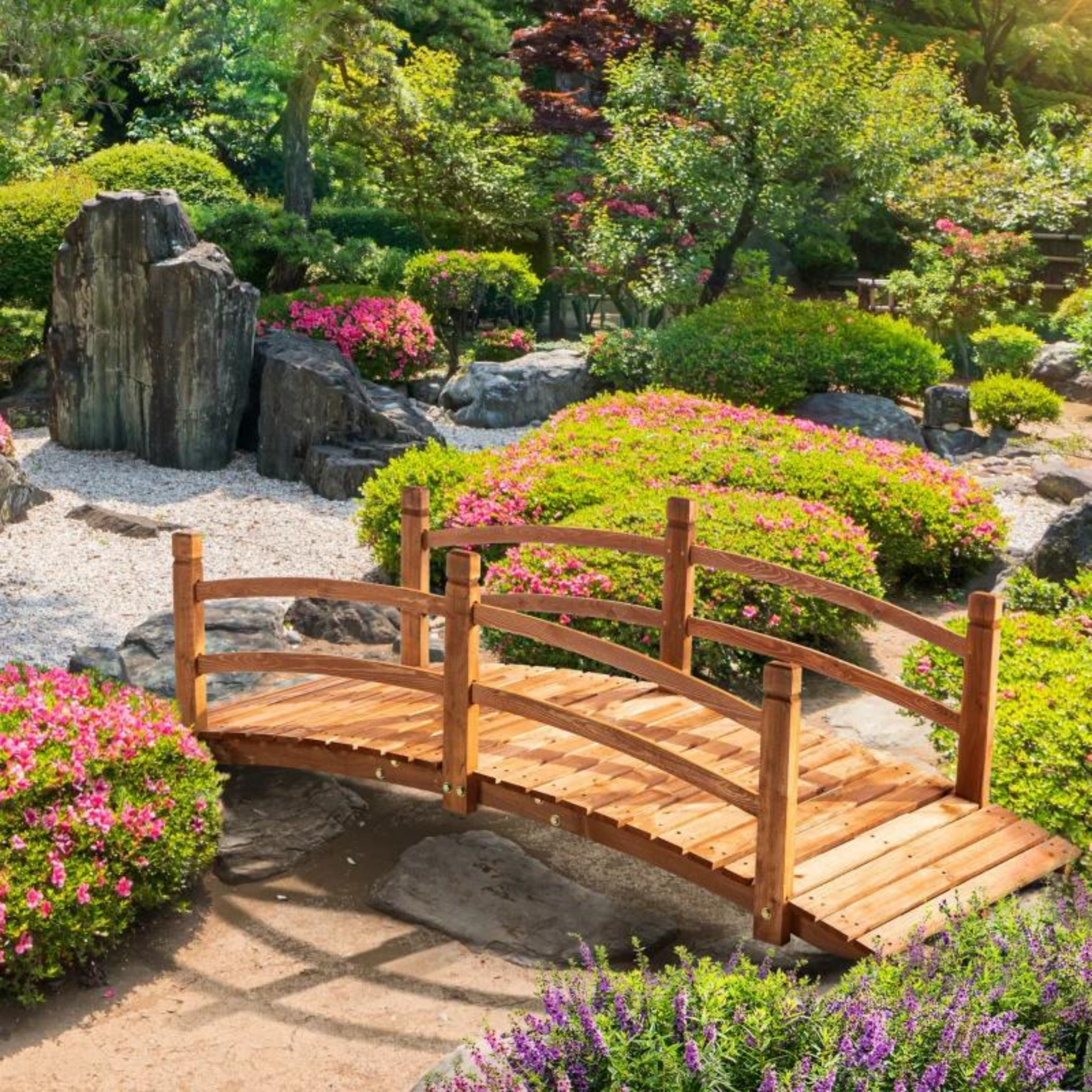 Decoratieve houten tuinbrug 185x72,6 cm voor vijver of tuinpad