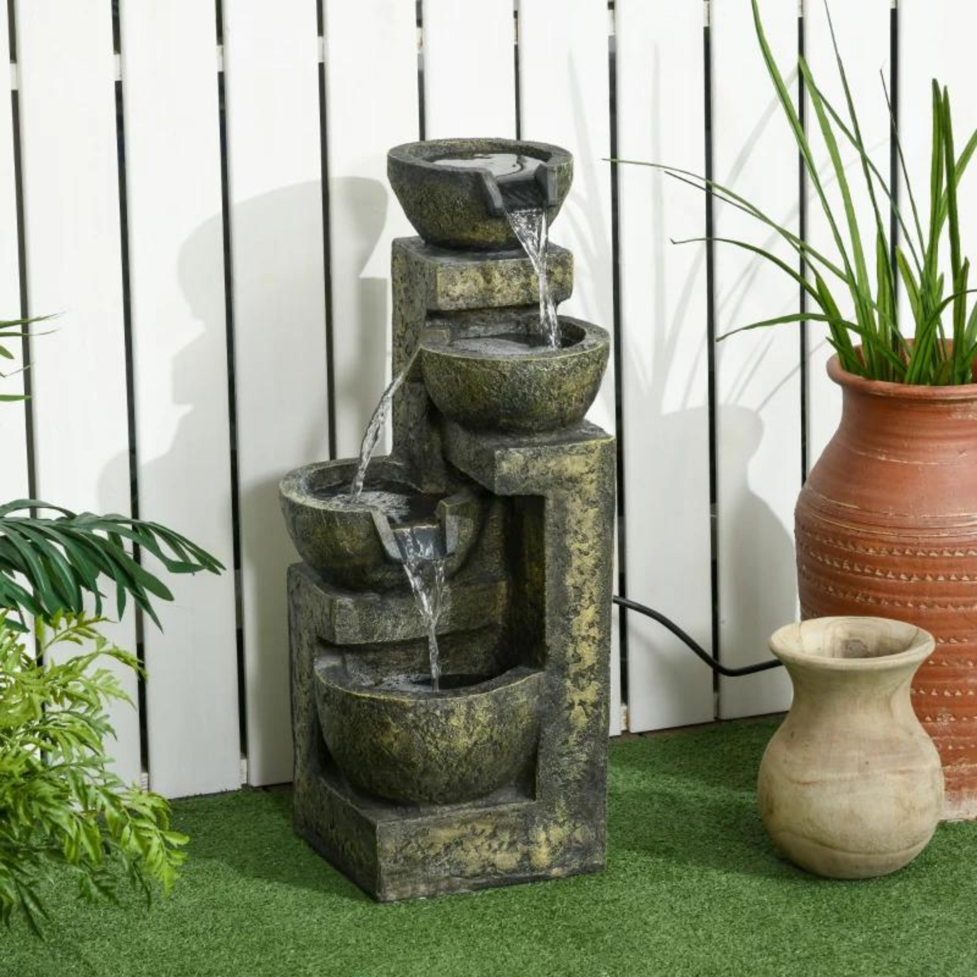 Rustgevend waterornament voor buiten 25x24x60 cm met LED