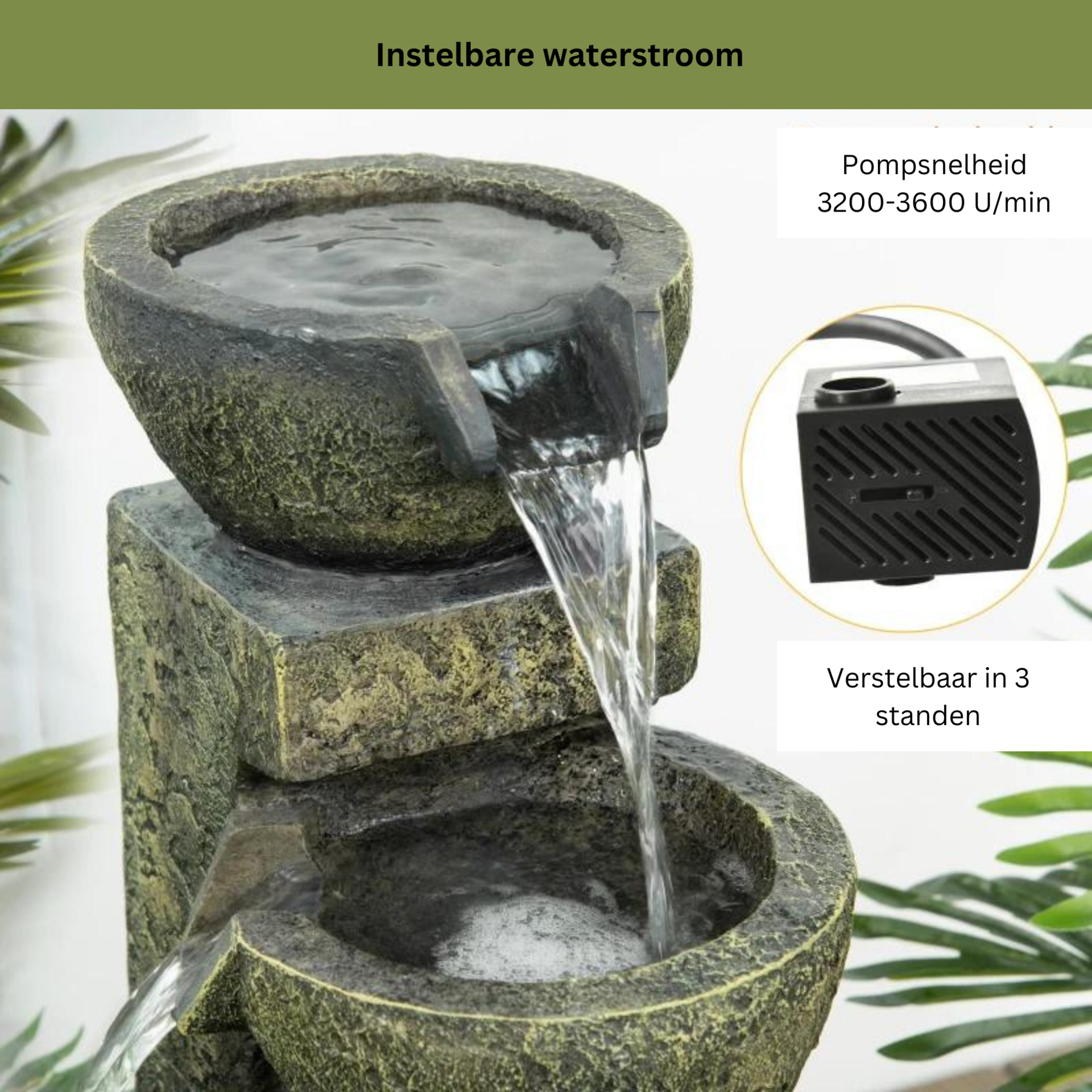 Rustgevend waterornament voor buiten 25x24x60 cm met LED